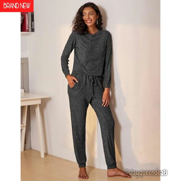 Soft Long Sleeve Pajama Set with Pockets, Joggers, Lounge Wear - Picture 3 of 8